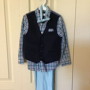 Boys 4 Piece Dress Shirt Pants Vest Set Nautical Size 5
